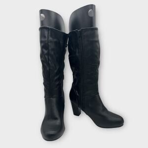 Forver 21 Black Knee High Faux Pebbled Leather Heeled Size Zip Boots Size 8